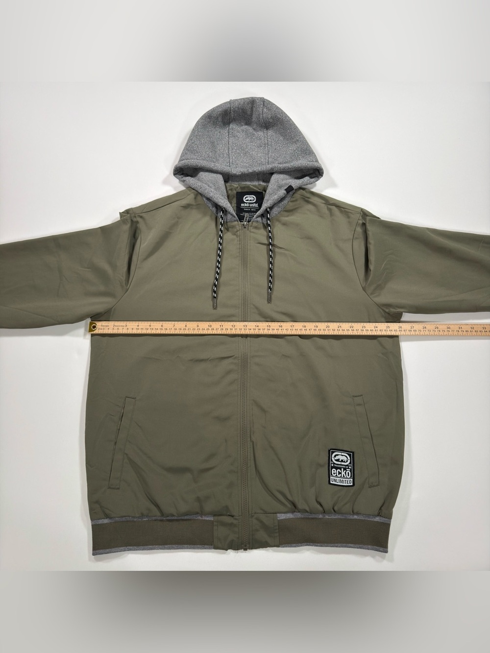 Ecko Unltd Mens Hooded Bomber Jacket Size XL Olive Green Full Zip Windbreaker - Picture 10 of 11